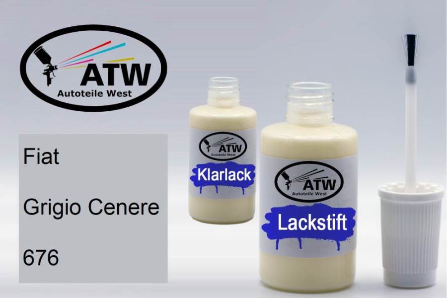 Fiat, Grigio Cenere, 676: 20ml Lackstift + 20ml Klarlack - Set, von ATW Autoteile West.